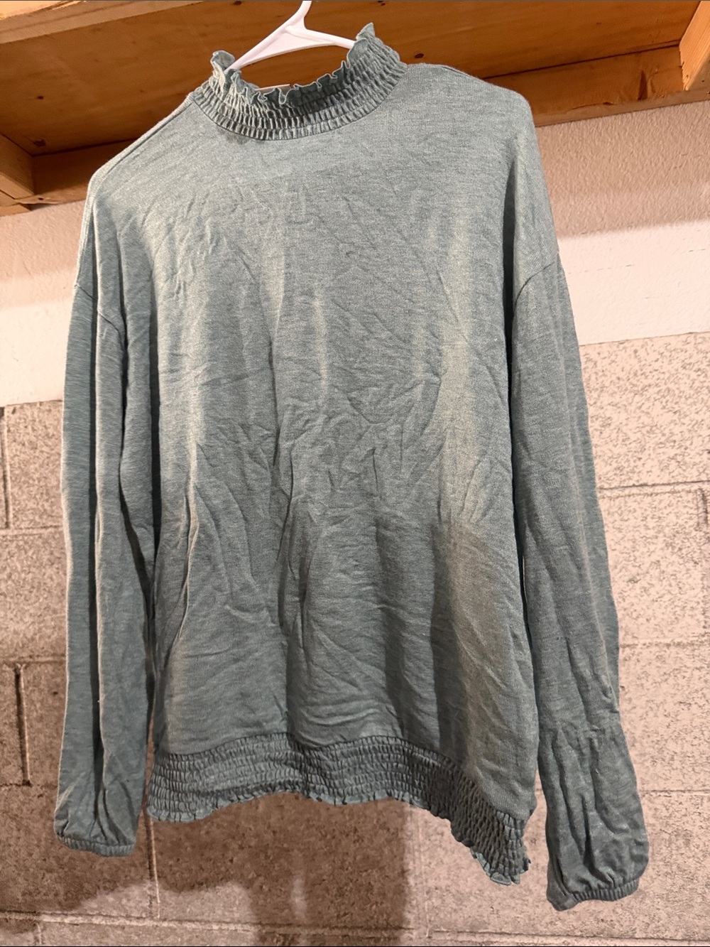 Lightweight Smocked Neck Sweater - Sage Green